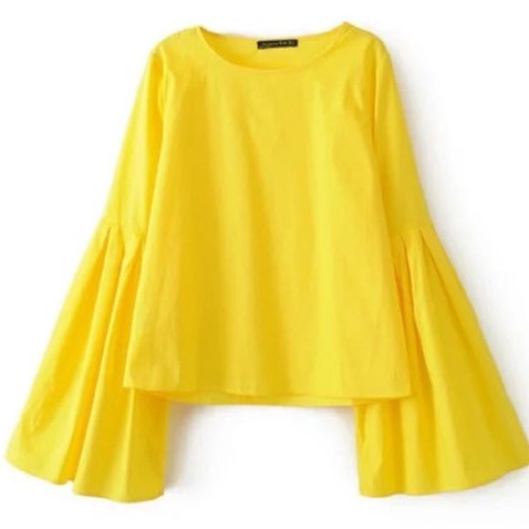 ZARA Woman Yellow Poplin Top With Pleated Sleeves size XS - Picture 1 of 12